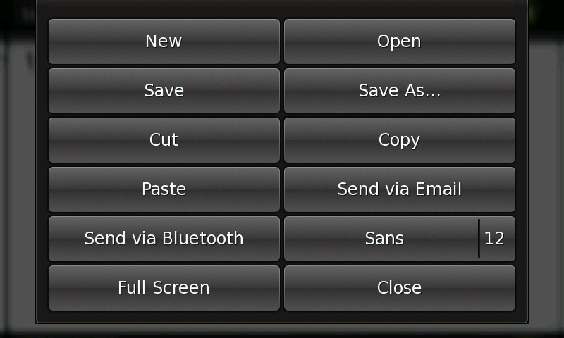 Screenshot of MaemoPad menu