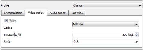 Screenshot of video codec settings tab