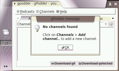 Screenshot of gPodder using HildonProgram and HildonWindow