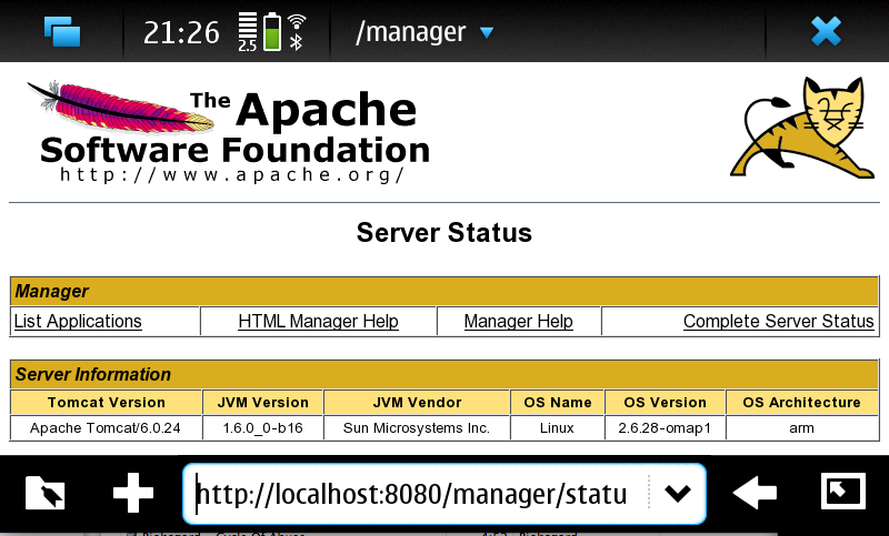 Tomcat running in OpenJDK on Nokia N900