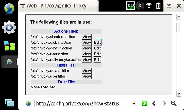Privoxy Configuration Screen