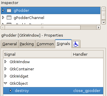 destroy signal for gPodder window