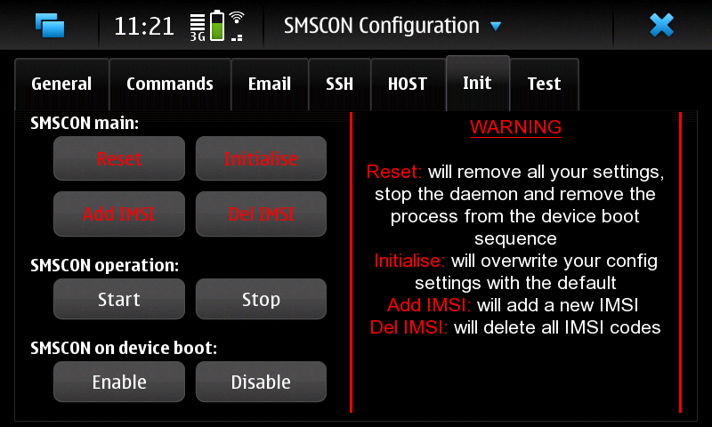 Program initialisation tab