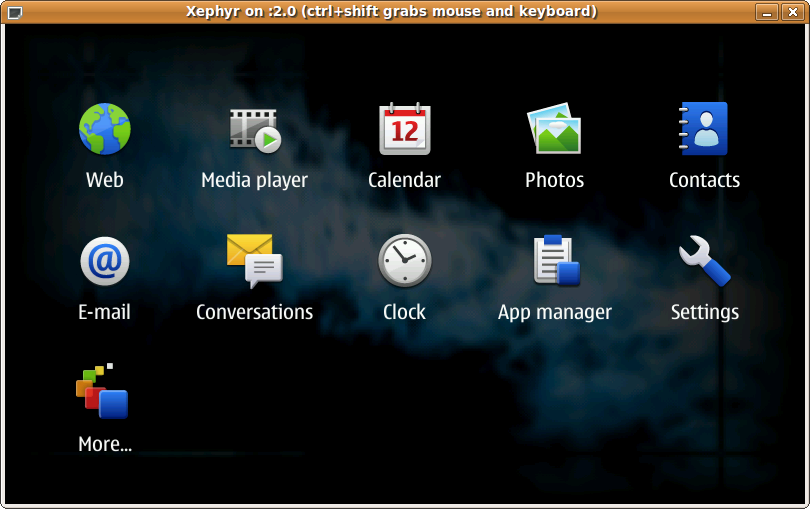 Screenshot of the N900 apllication menu