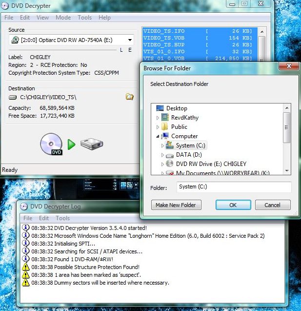 DVD decrypter destination folder