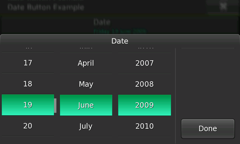 Screenshot of date selector