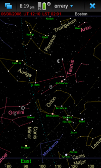 Screenshot of Orrery constellation screen