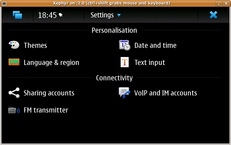 Screenshot of the Settings application