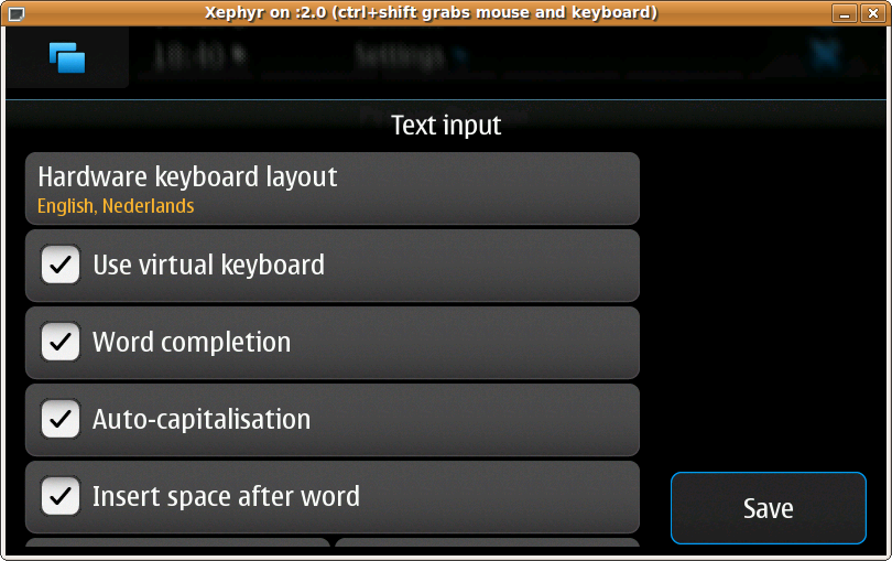 Screenshot of text input settings dialog