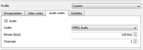 Screenshot of audio codec settings tab