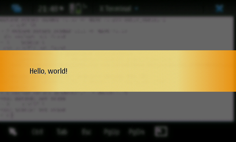 Screenshot of Note dialog showing text ‘Hello, world!’