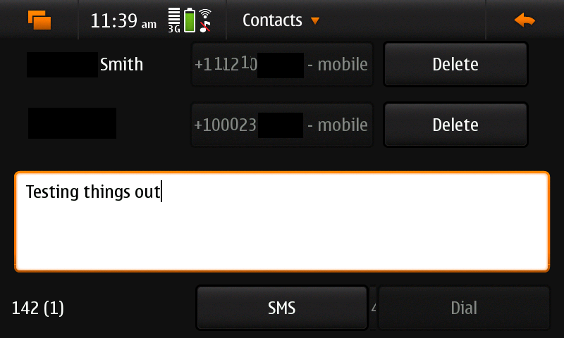 Screenshot of DialCentral showing ‘group SMS’ view