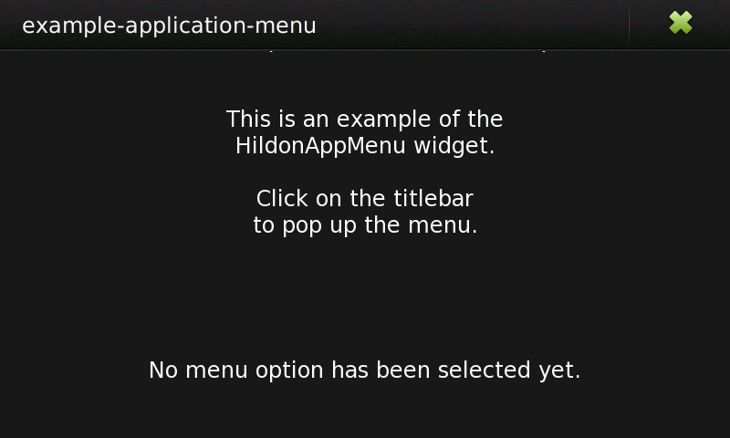 Screenshot of HildonAppMenu application before menu is displayed