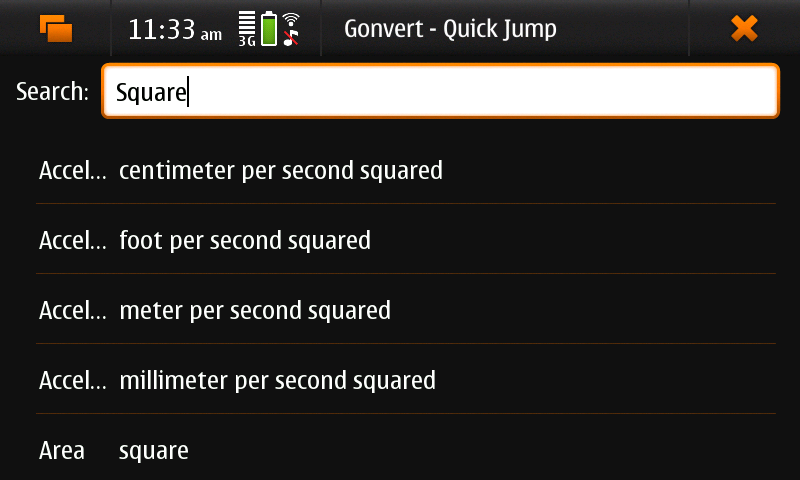 Screenshot of Gonvert showing ‘quick jump’ view