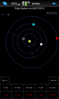 Screenshot of to-scale solar system view