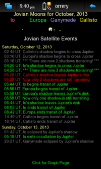 Screenshot of the Jovian Moon Events Page