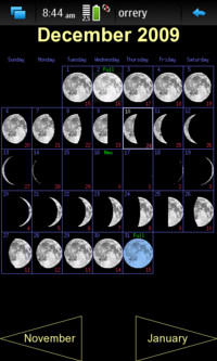 Screenshot of monthly moon calendar